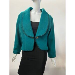 Vintage Midwest Garment Co. Womens Jacket Turquoise Buttons Collar Stitching M
